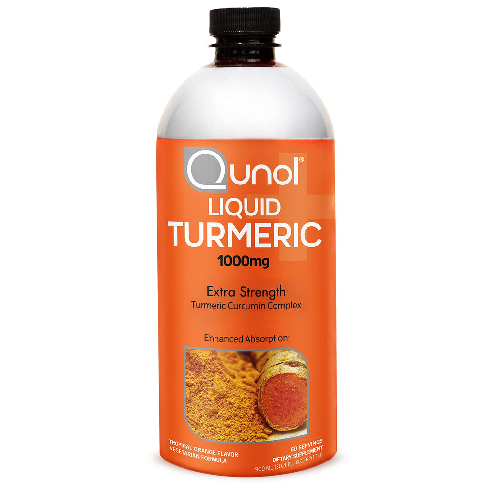 Qunol Liquid Turmeric Curcumin bottle with Black Pepper label