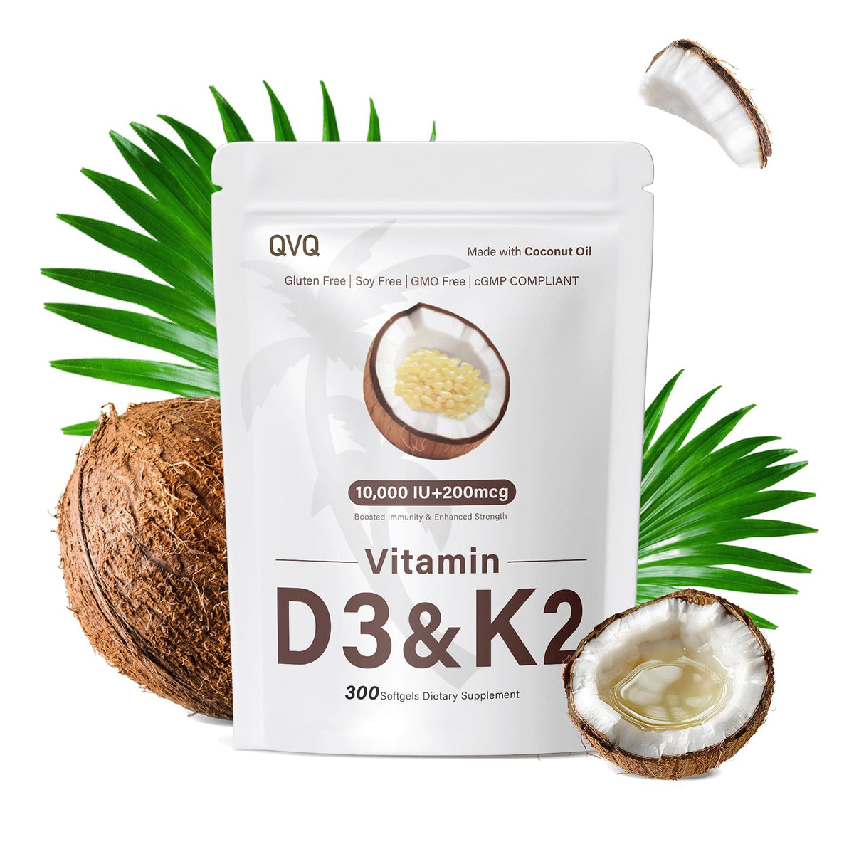 QVQ Vitamin D3 + K2 softgels bottle and packaging