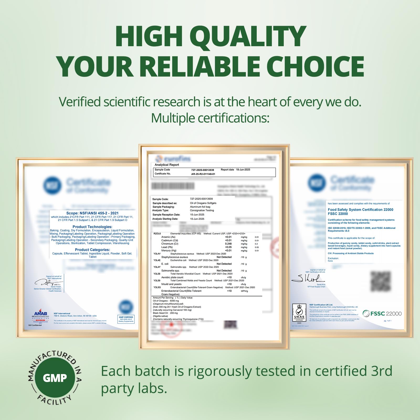 Close-up of a softgel from the QVQ oregano oil bottle with black seed oil