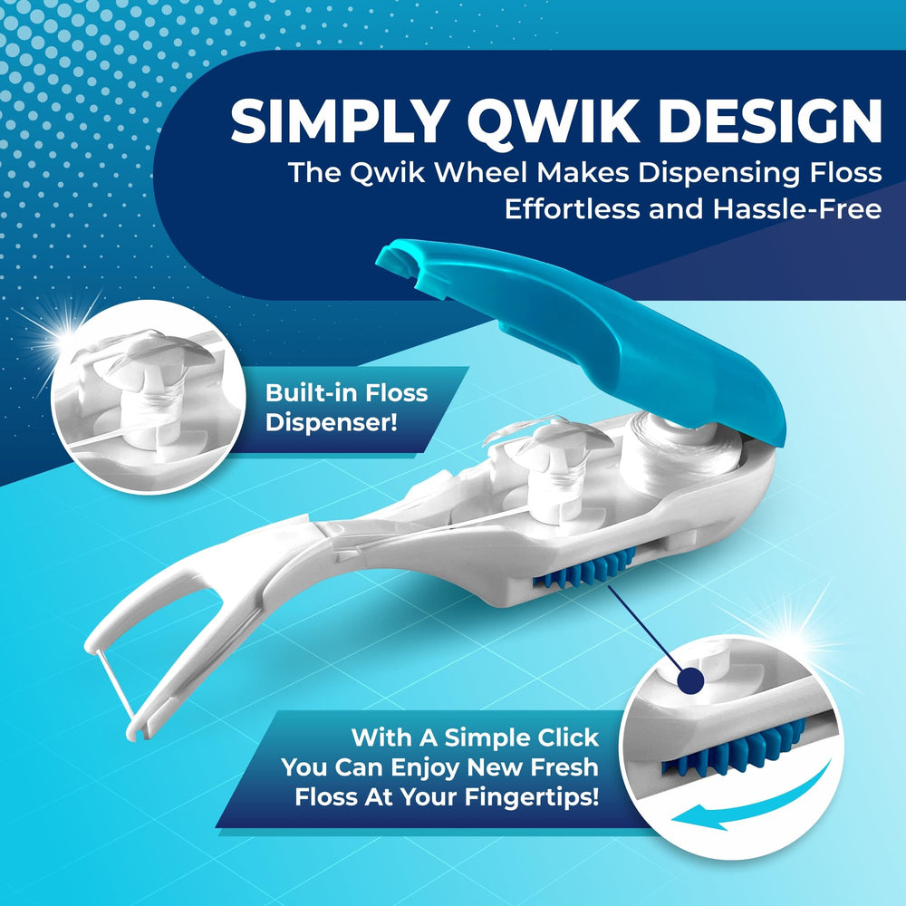 Ergonomic dark blue handle of QWIK flosser
