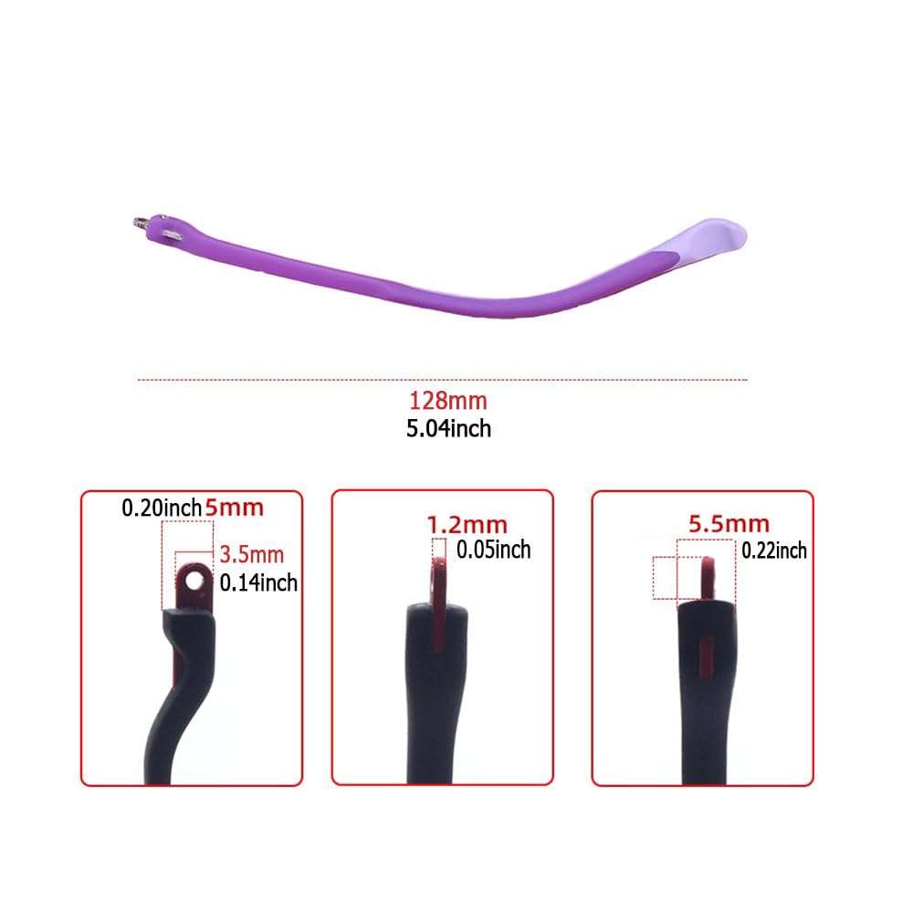 Close-up of purple silicone replacement temple arm for children's glasses