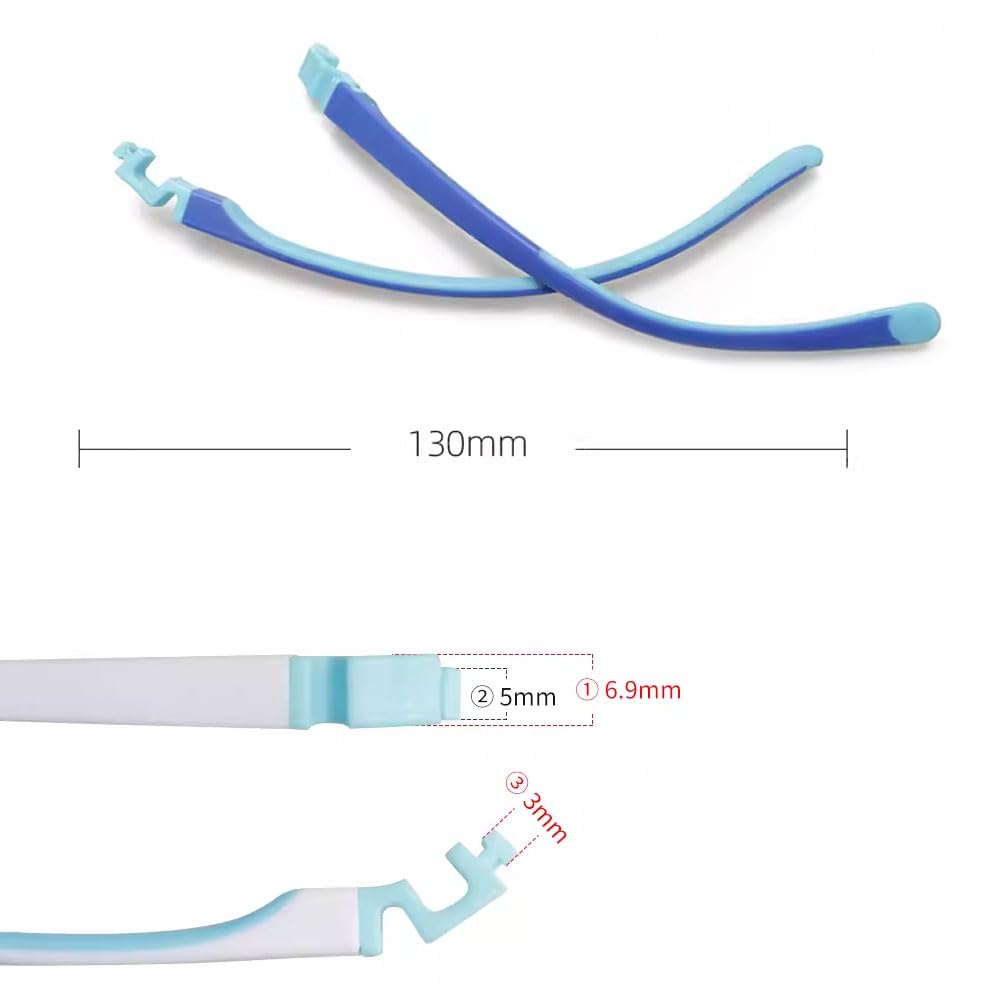 Blue silicone replacement temples for children's glasses - side view