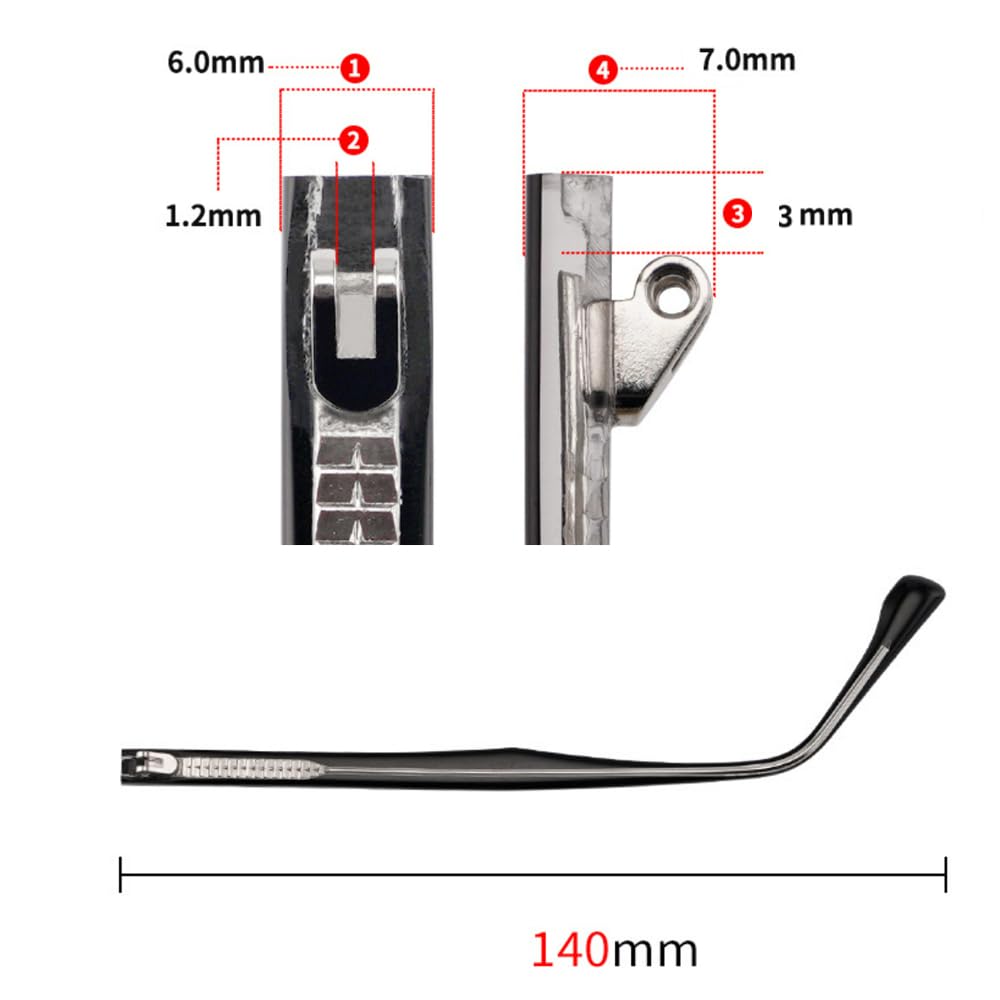Close-up of QYAJS temple arms with hinge area