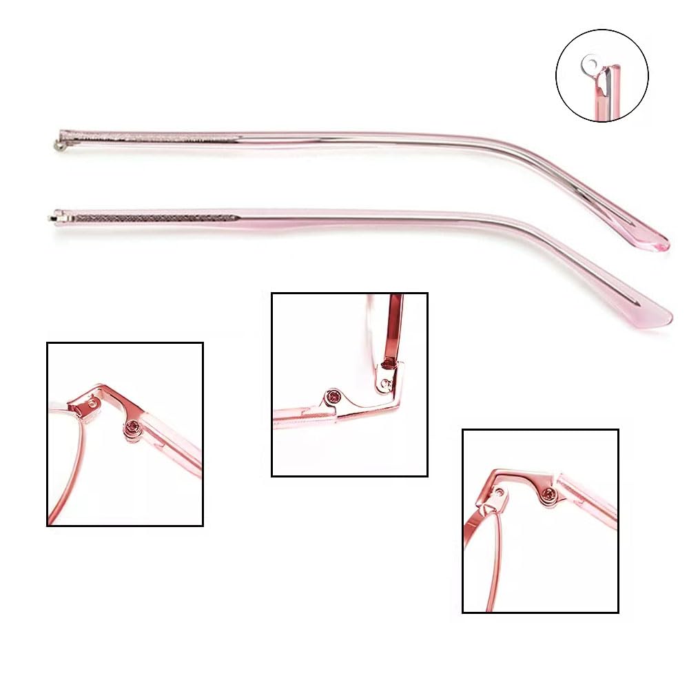 Pink temple arms close-up showing hinge area