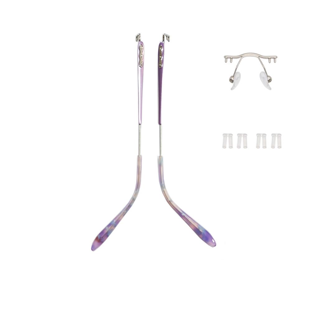 Close-up of titanium temple and rimless lens mount