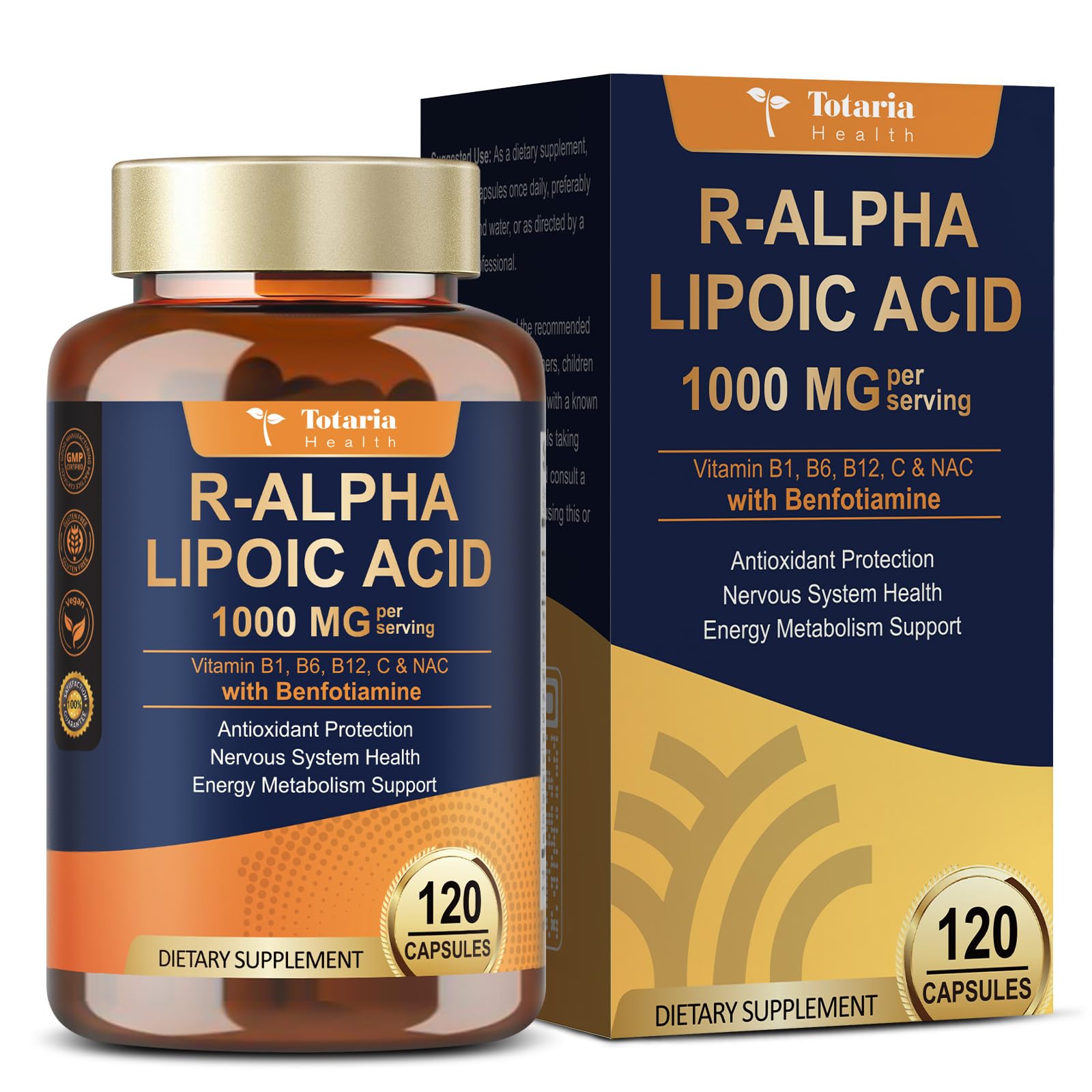 Hero image of R-ALA 1000mg with Benfotiamine bottle