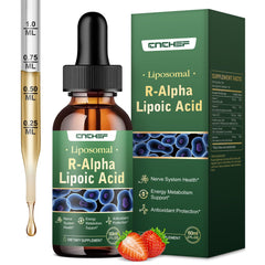 R-Alpha Lipoic Acid liquid drops bottle with strawberry flavor label