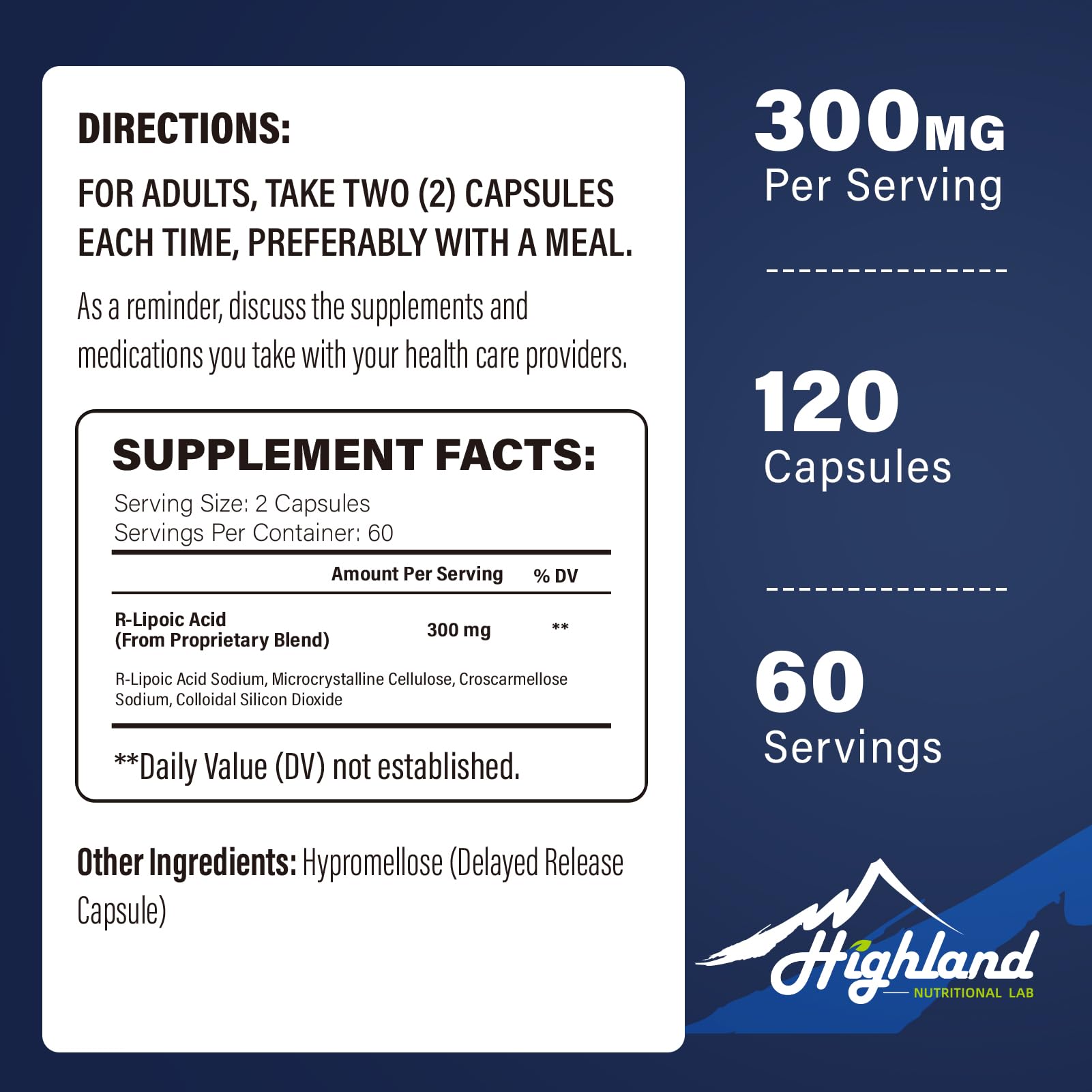 Highland Nutritional Lab R-Lipoic Acid 120 capsules packaging