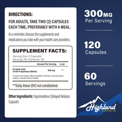 Highland Nutritional Lab R-Lipoic Acid 120 capsules packaging
