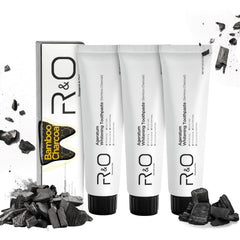 Front view of R&O Ageratum Whitening Toothpaste with Bamboo Charcoal packaging