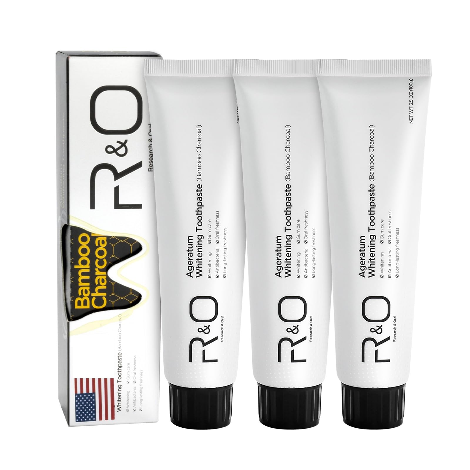 Tube of R&O Ageratum Whitening Toothpaste with Bamboo Charcoal