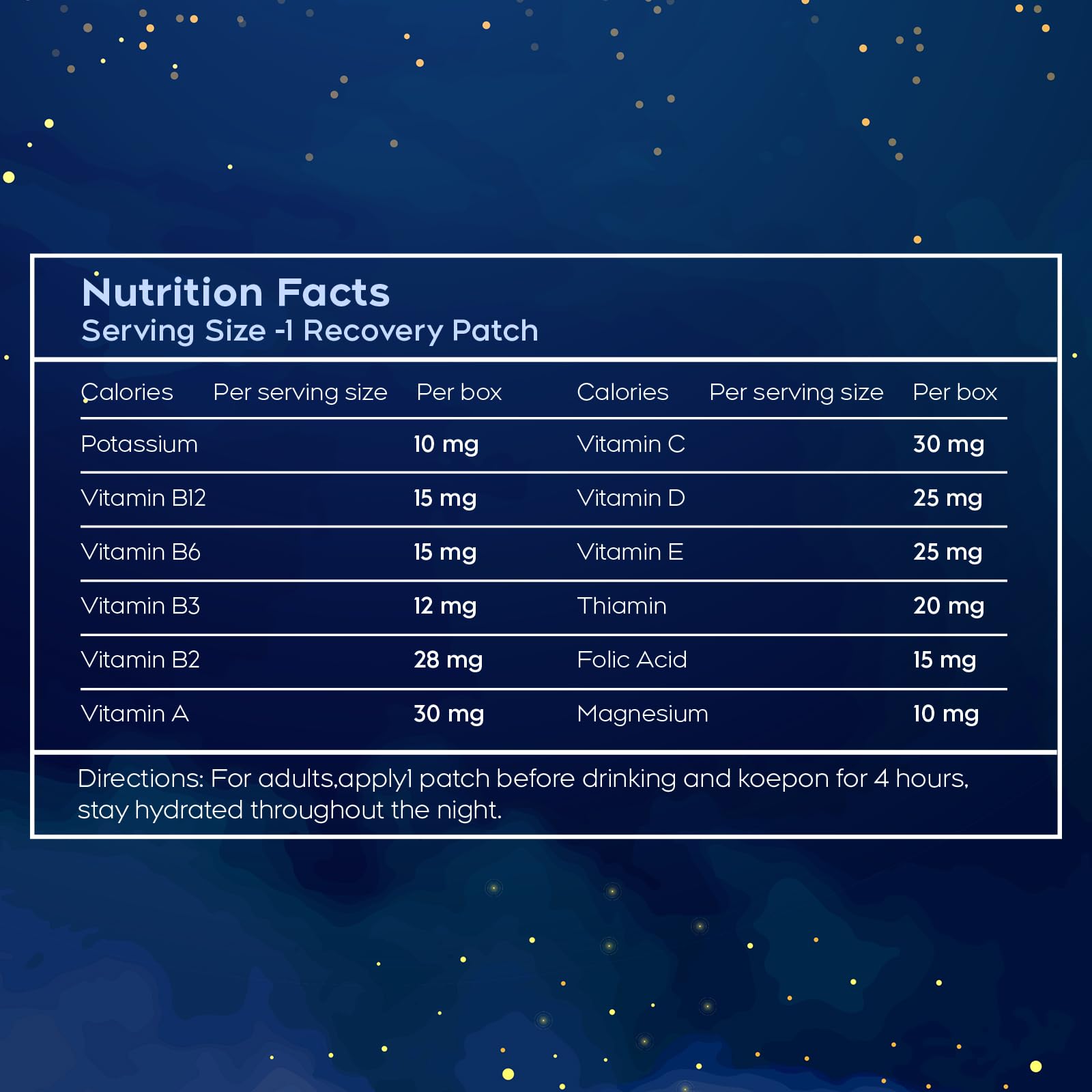 RAAYAM sleep patches packaging and information in blue