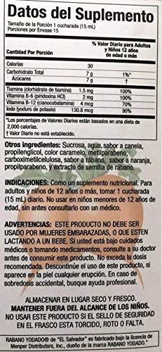 Close-up label of Rabano Yodado El Salvador 8 oz bottle