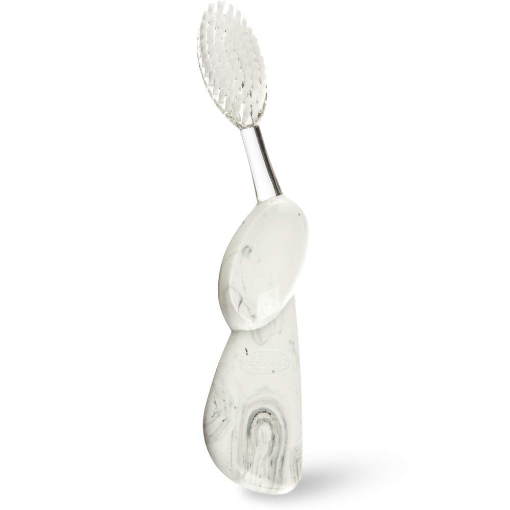 Close-up of wide head and soft bristles for gum massage