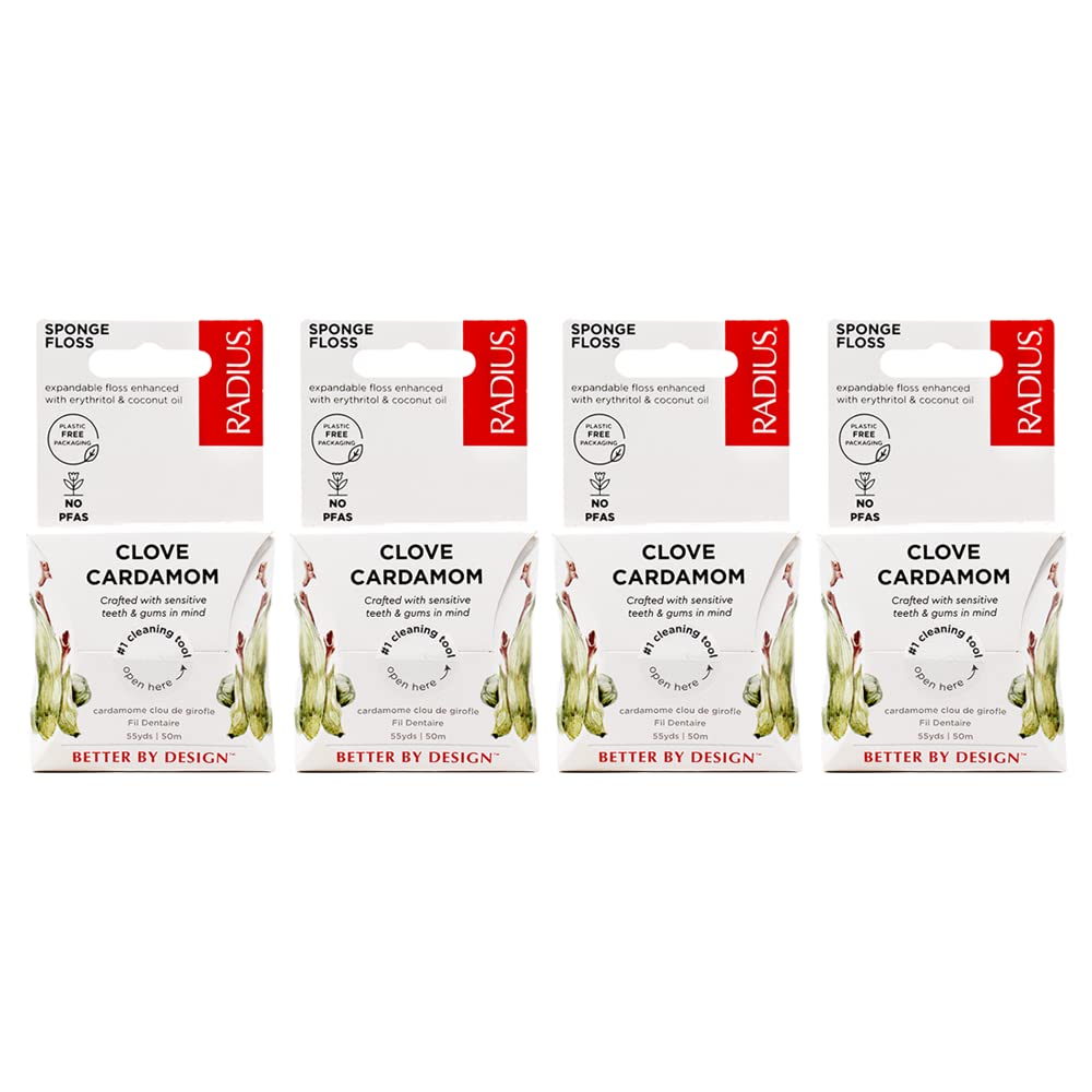 Radius Clove Cardamom Dental Floss 55 Yards Pack of 4 – front packaging