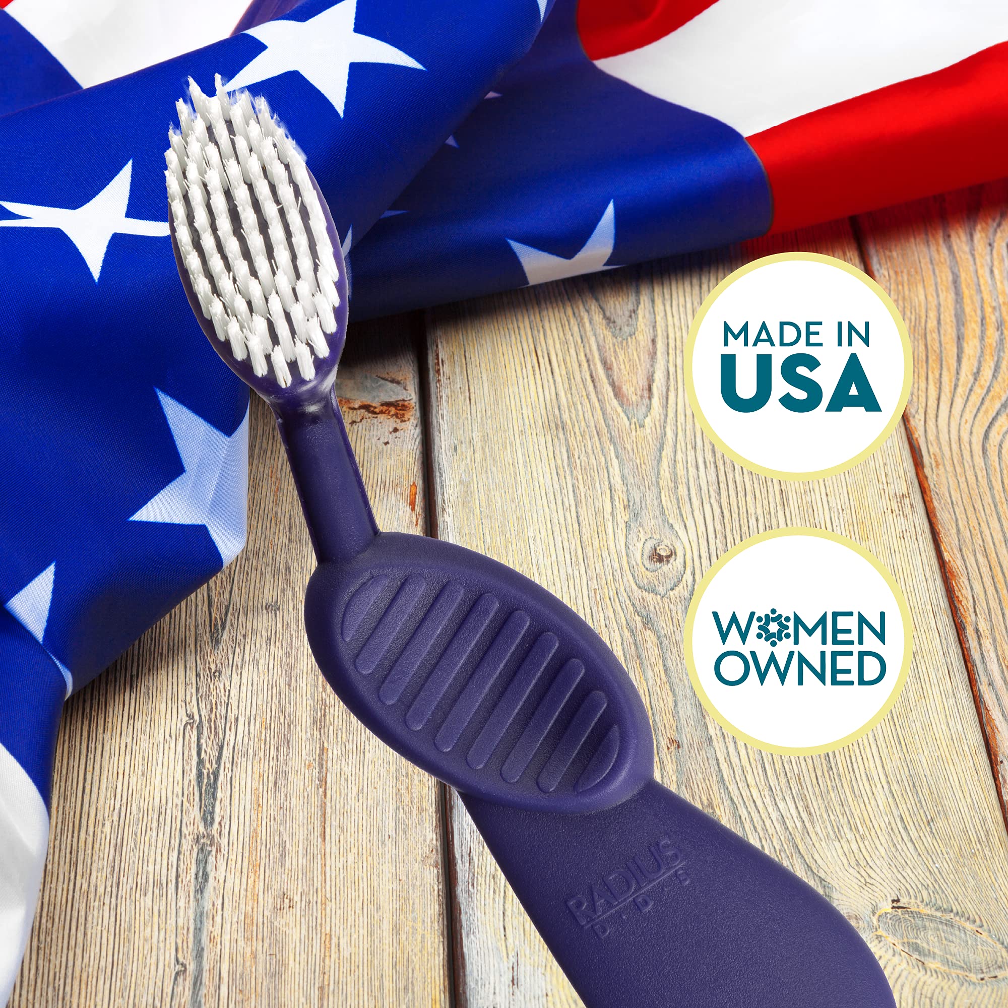 Watermelon-colored handle with white bristles on RADIUS Flex Brush