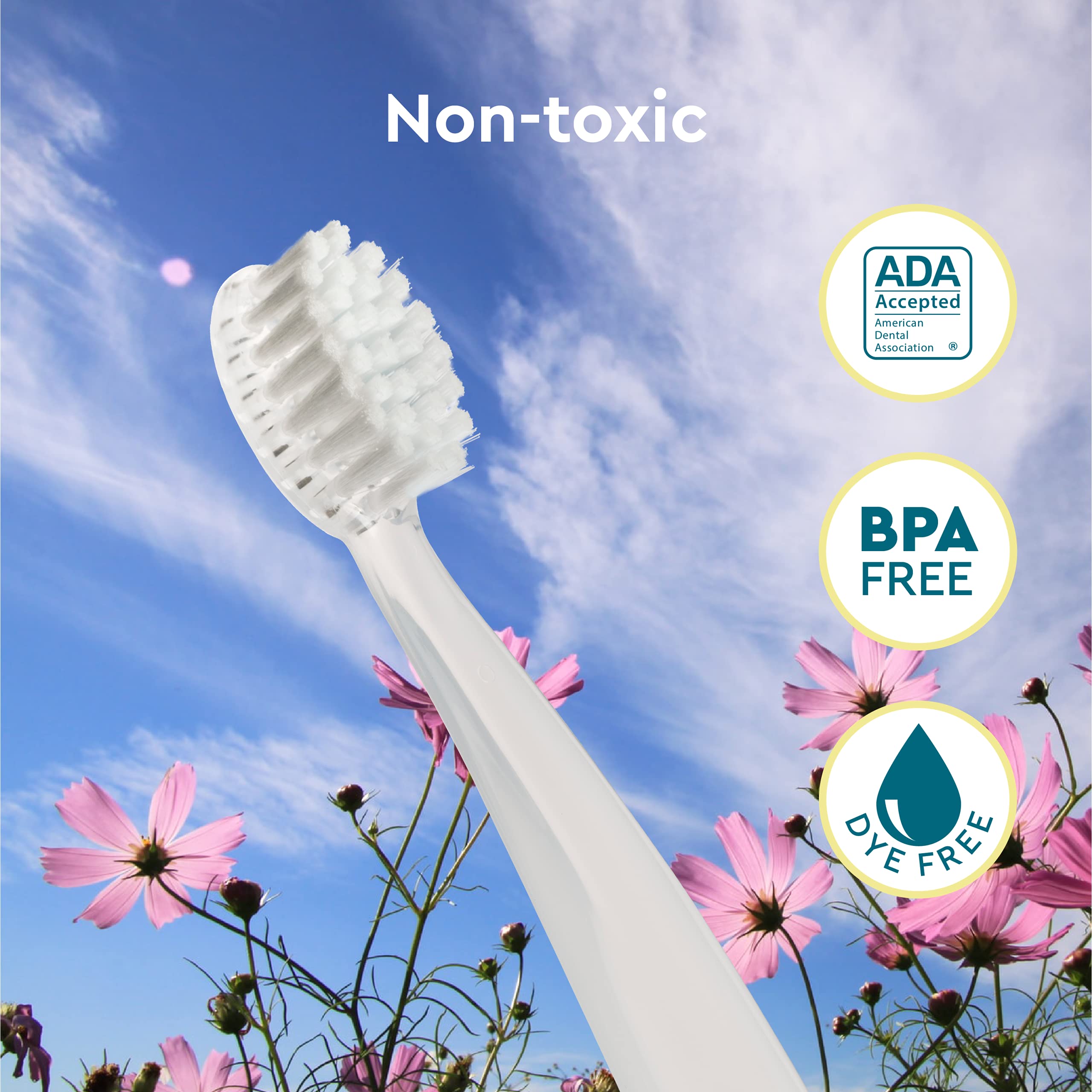 BPA-free and dye-free labeling on Pure Brush