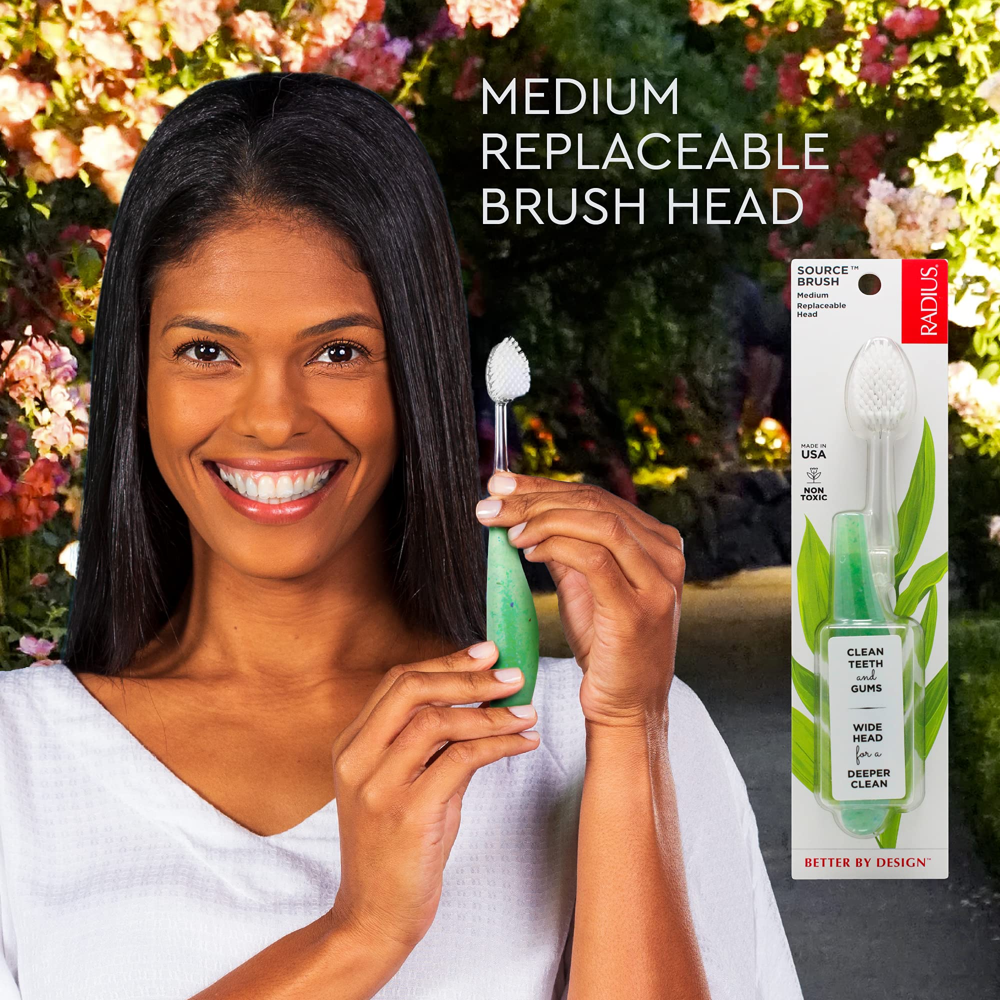 Close-up of 5000 vegetable-based bristles on RADIUS toothbrush
