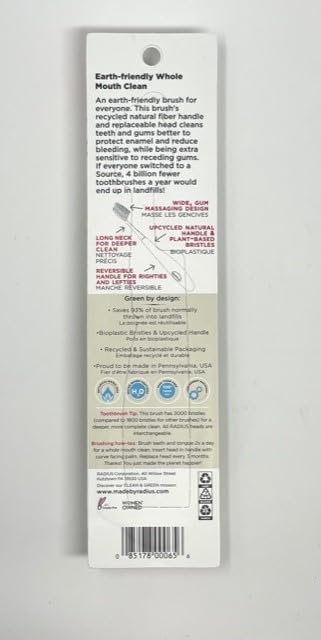 Close-up of RADIUS Source toothbrush head and dense bristles