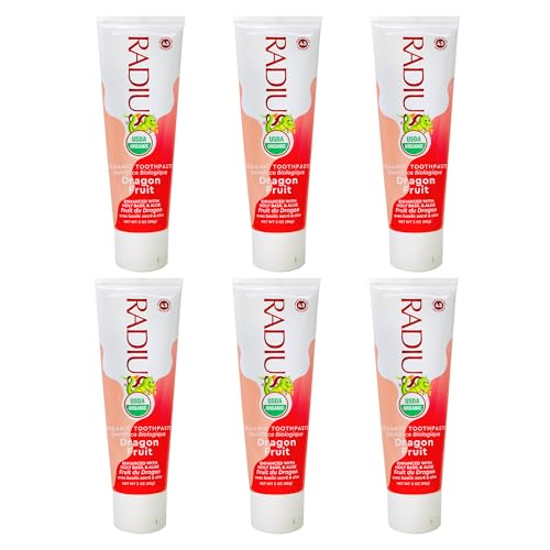 Six dragon fruit flavored toothpaste tubes in a 6-pack
