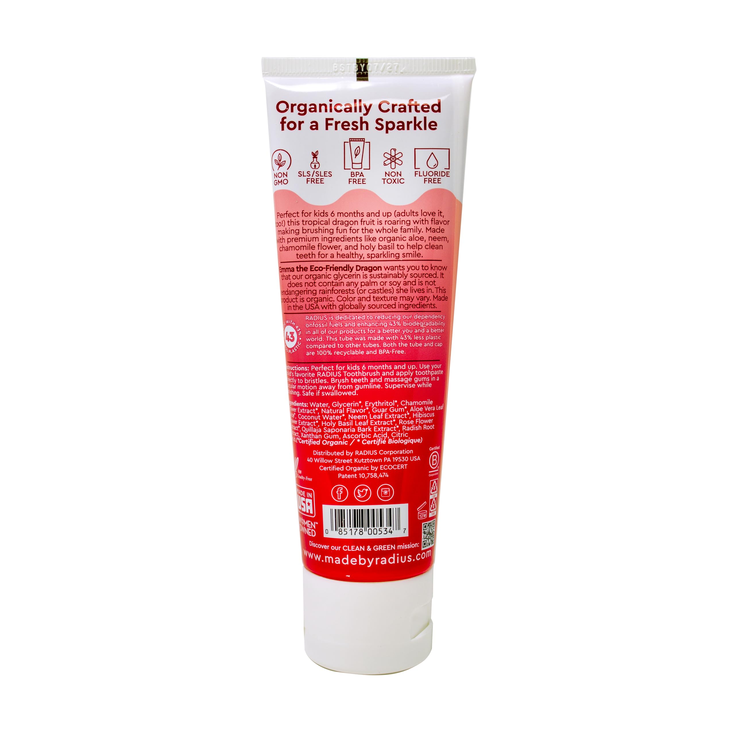 Packaging highlights non-toxic, gluten-free and fluoride-free claims