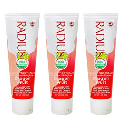 Back view of Radius USDA Organic Kids Toothpaste Dragon Fruit Pack of 3