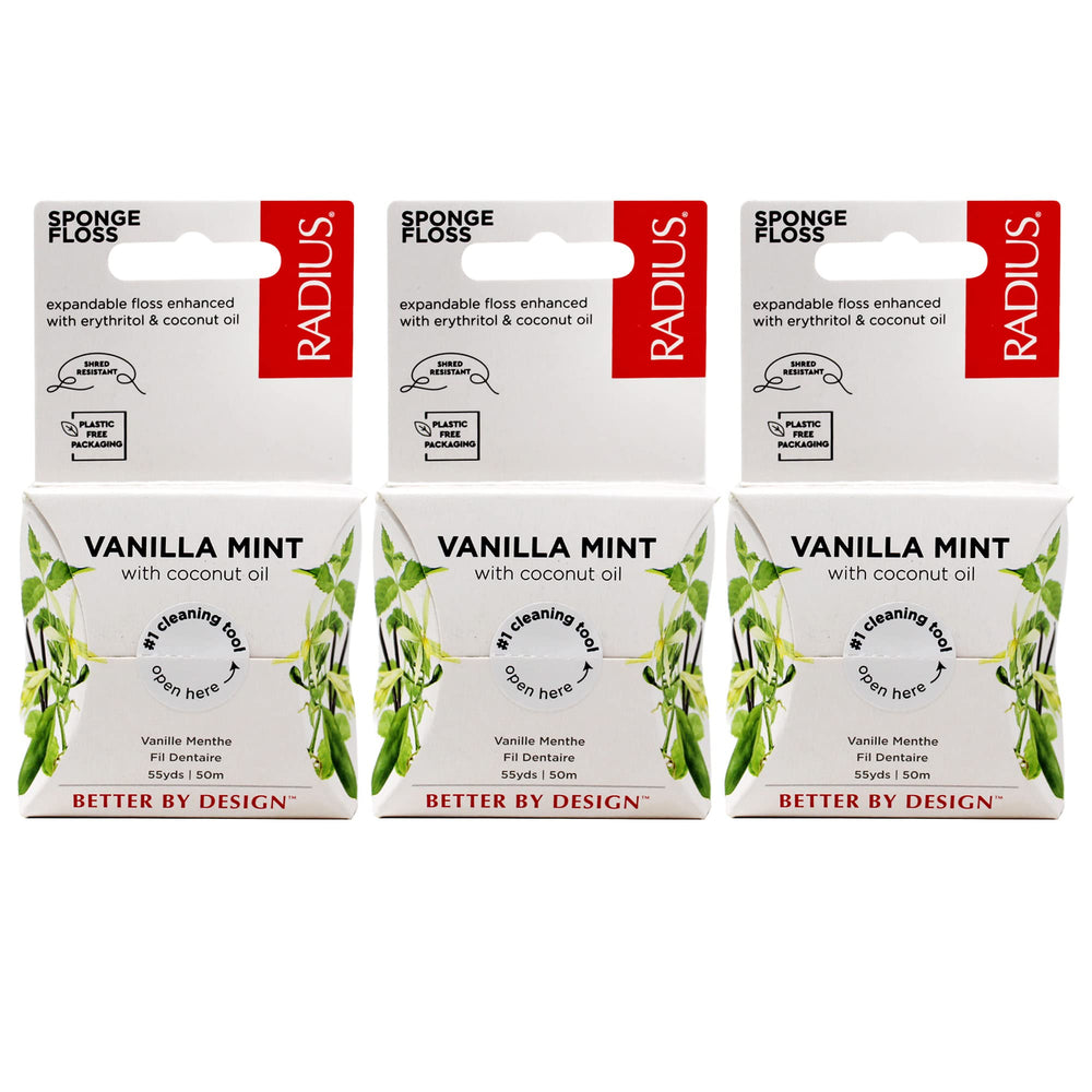 Radius Vanilla Mint Dental Floss 55 Yards - Pack of 3, vegan and non-toxic
