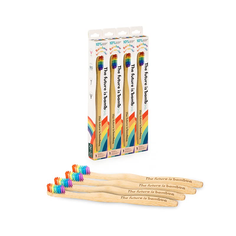 Rainbow bamboo toothbrush with eco-friendly packaging