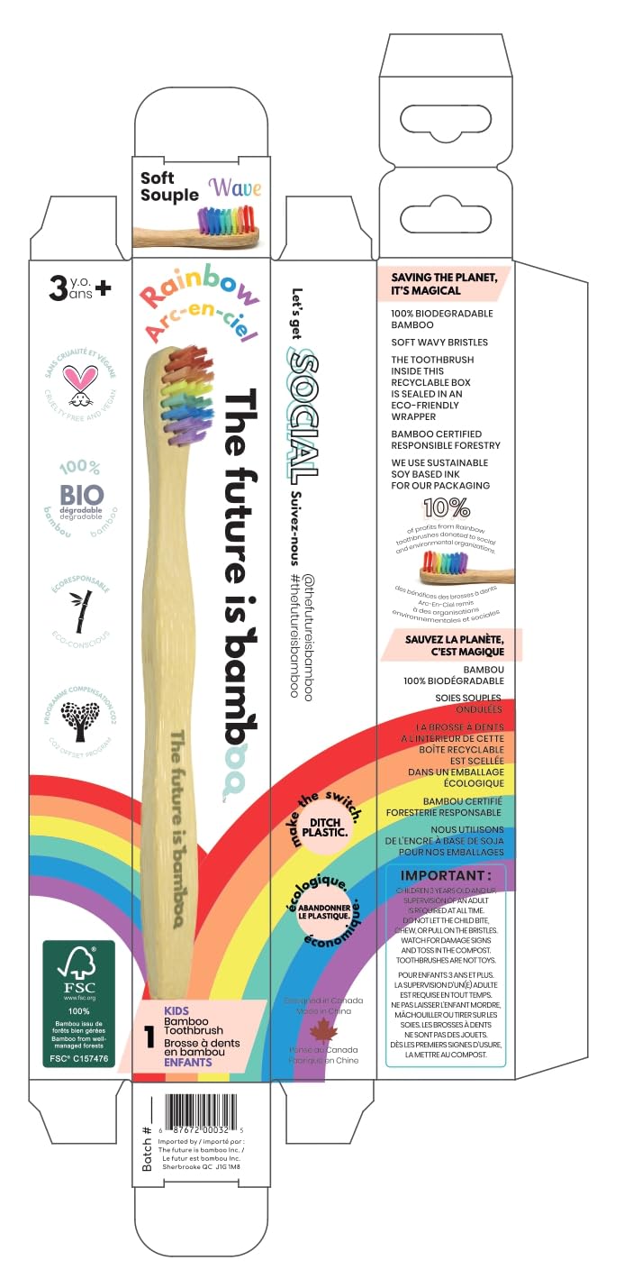 4-pack rainbow bamboo toothbrushes
