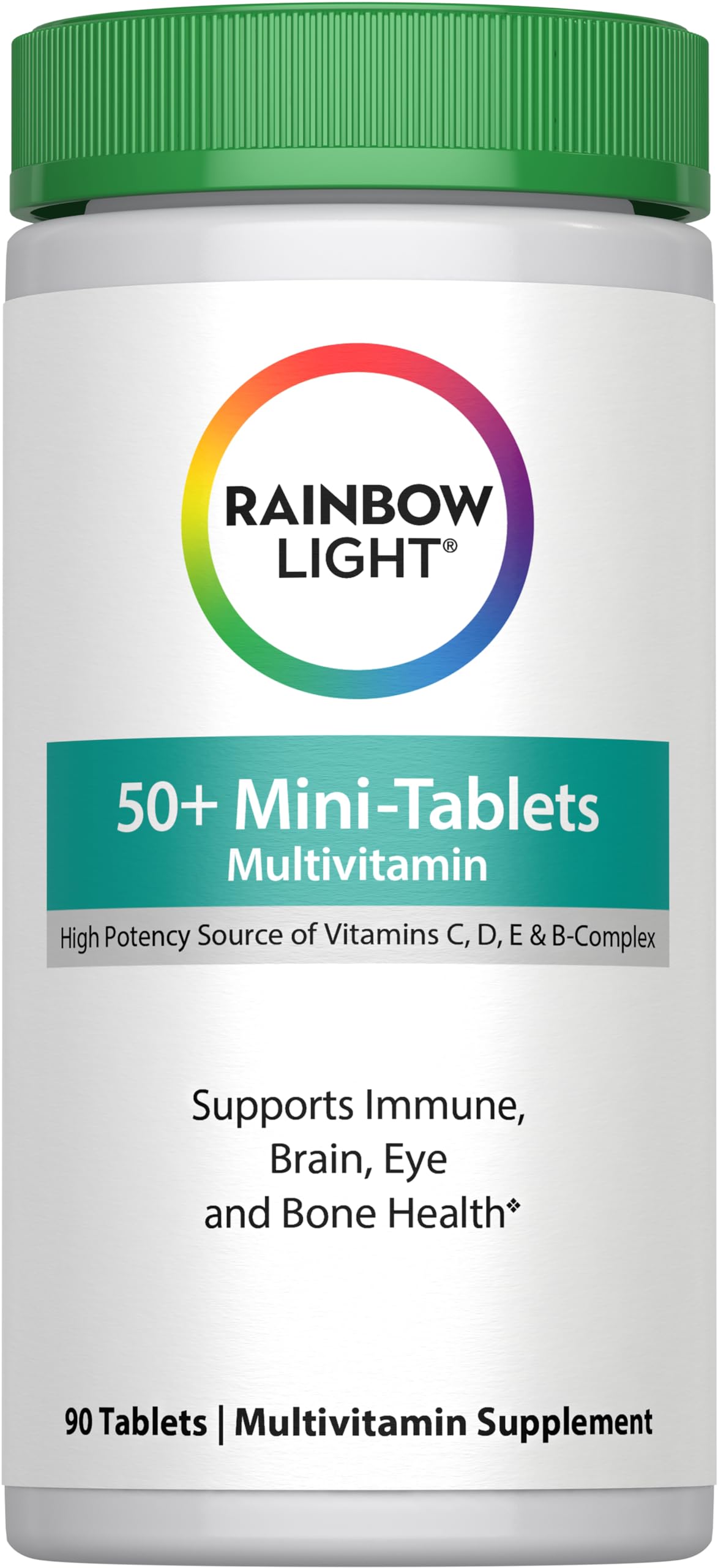 Rainbow Light 50+ Mini-Tablet Multivitamin bottle and label (90 tablets)