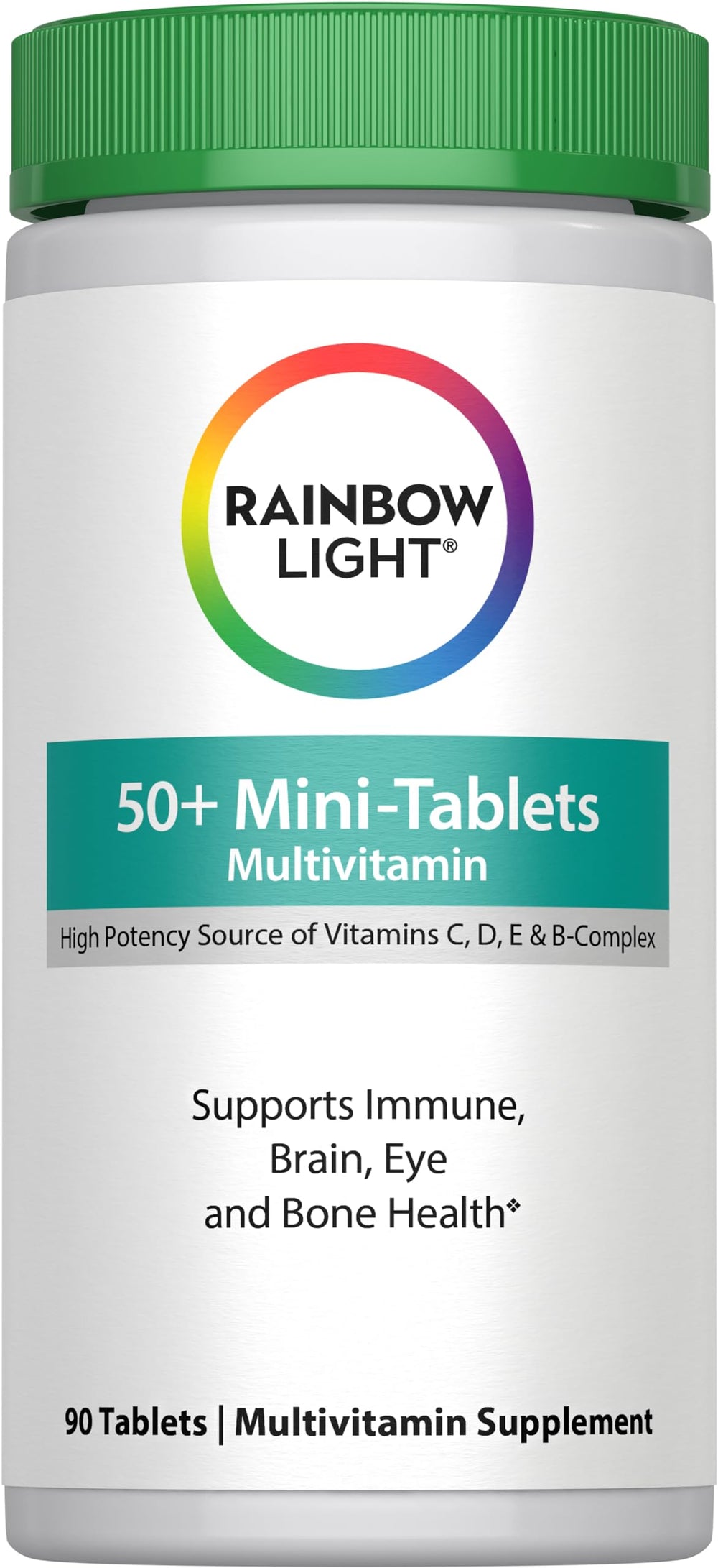 Rainbow Light 50+ Mini-Tablet Multivitamin bottle and label (90 tablets)