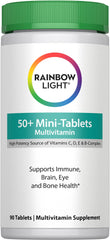 Rainbow Light 50+ Mini-Tablet Multivitamin bottle and label (90 tablets)