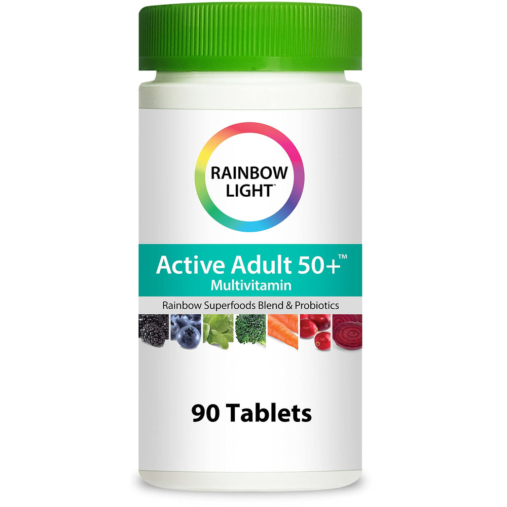 Rainbow Light Active Adult 50+ multivitamin bottle for daily energy support.