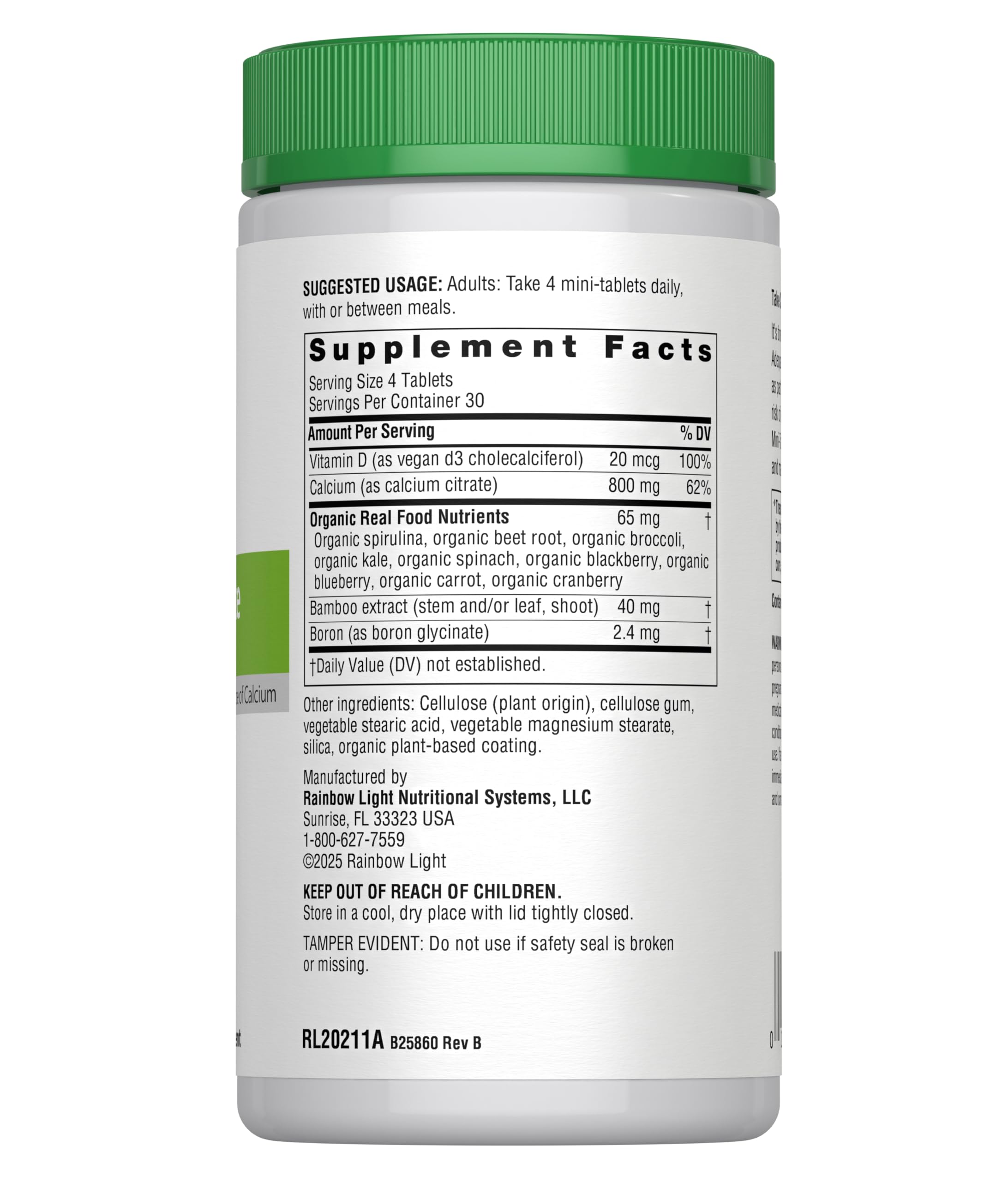 Gluten-free, magnesium-free Rainbow Light calcium with vitamin D packaging