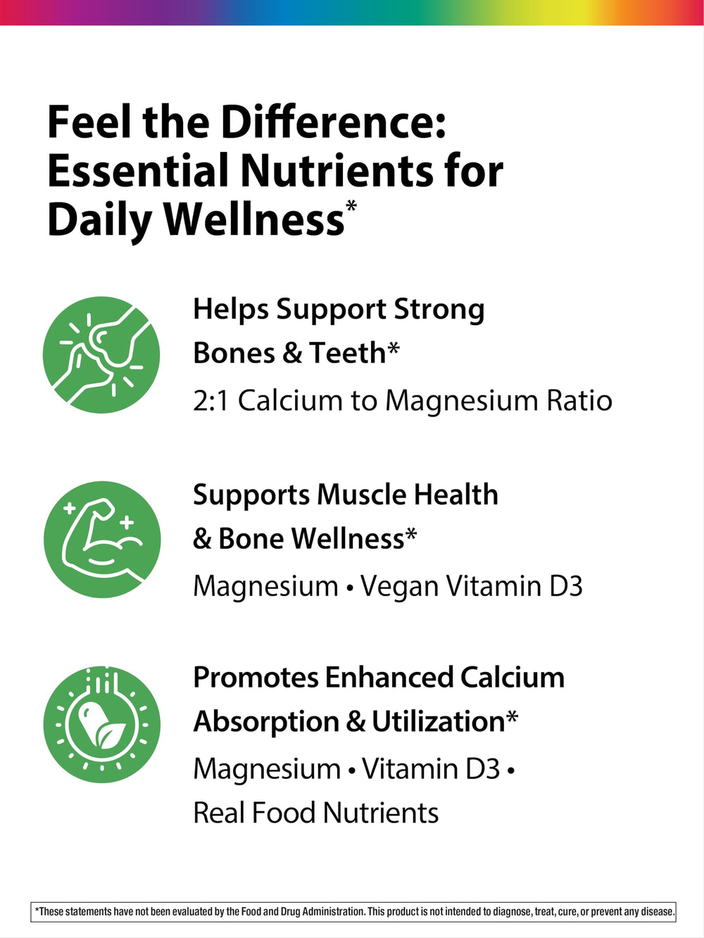 Vegetarian, gluten-free Rainbow Light calcium-magnesium-vitamin D3 tablets