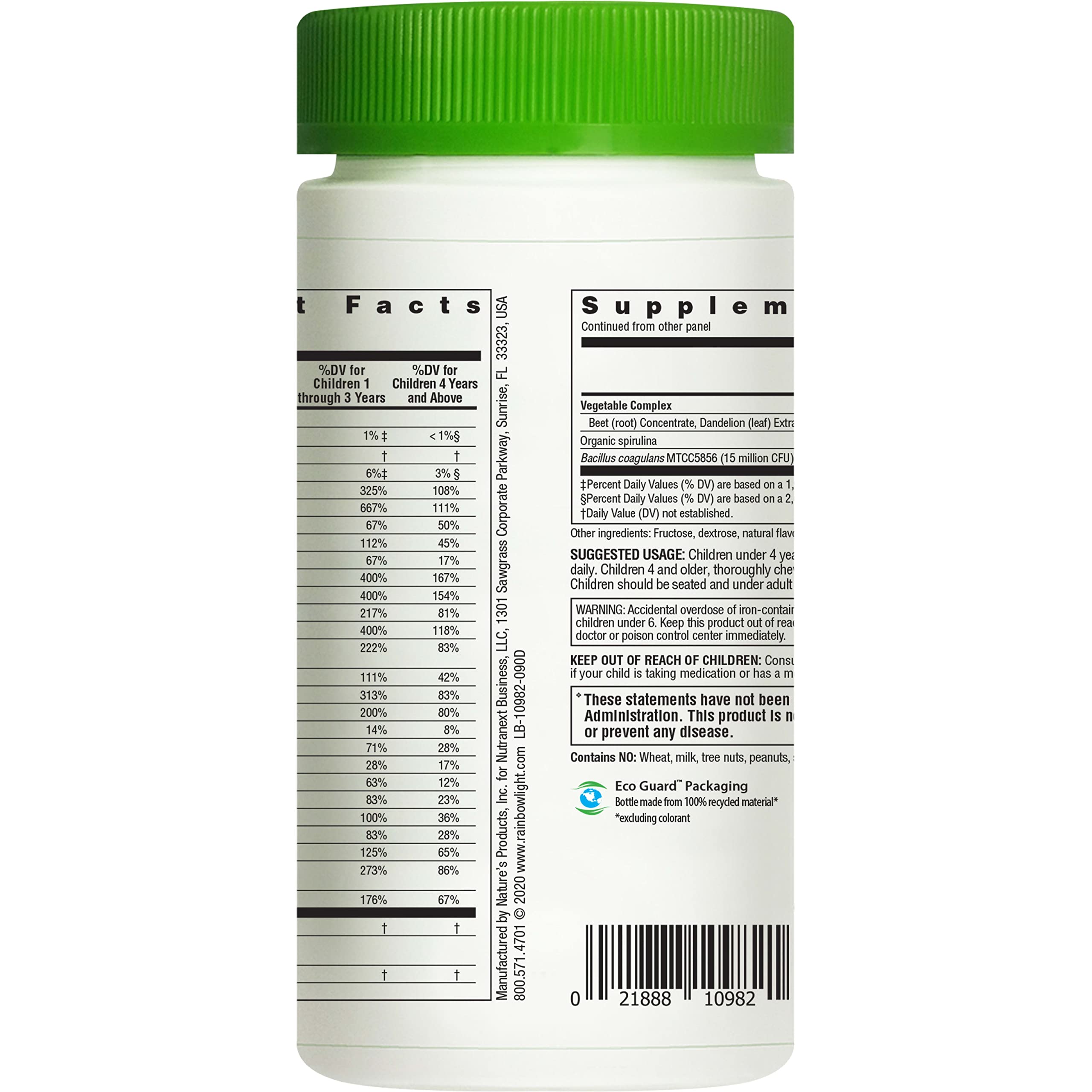Front view of 90-count bottle for Kids One multivitamin