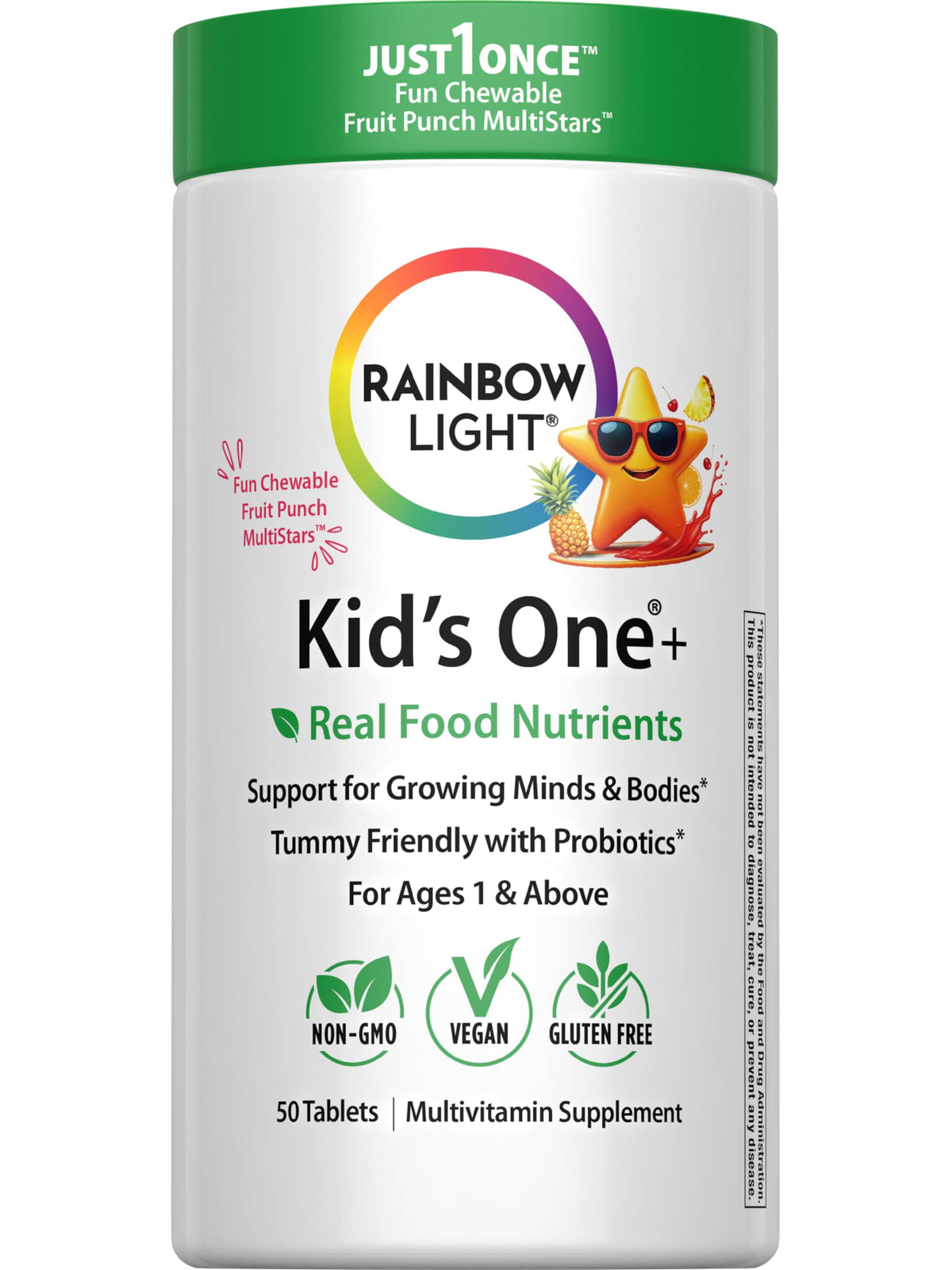 Rainbow Light Kids One+ Multivitamin 50 chewables with iron and tummy-friendly probiotics, Fruit Punch flavor