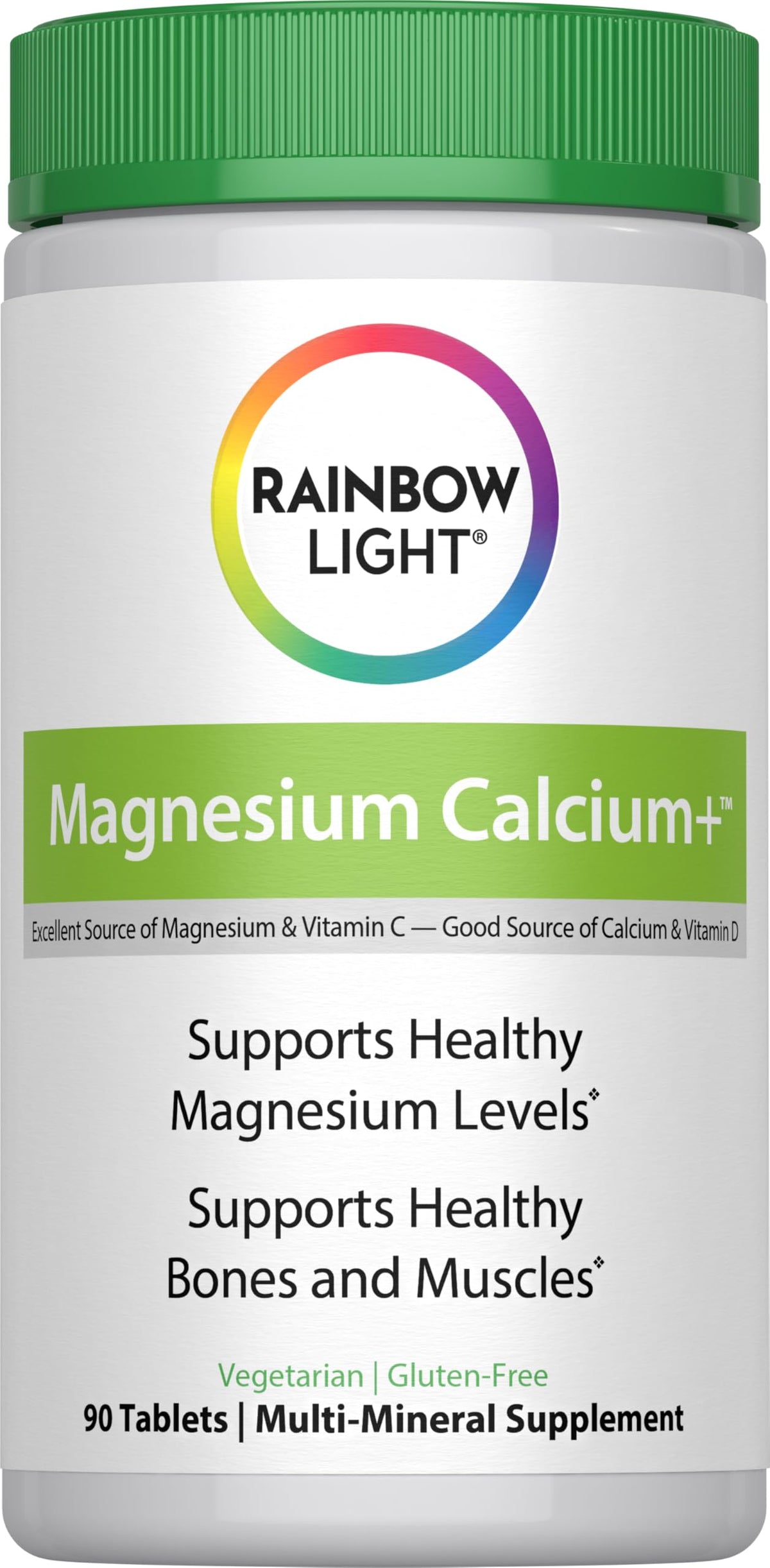 Rainbow Light Magnesium Calcium Plus 90-Count bottle label close-up