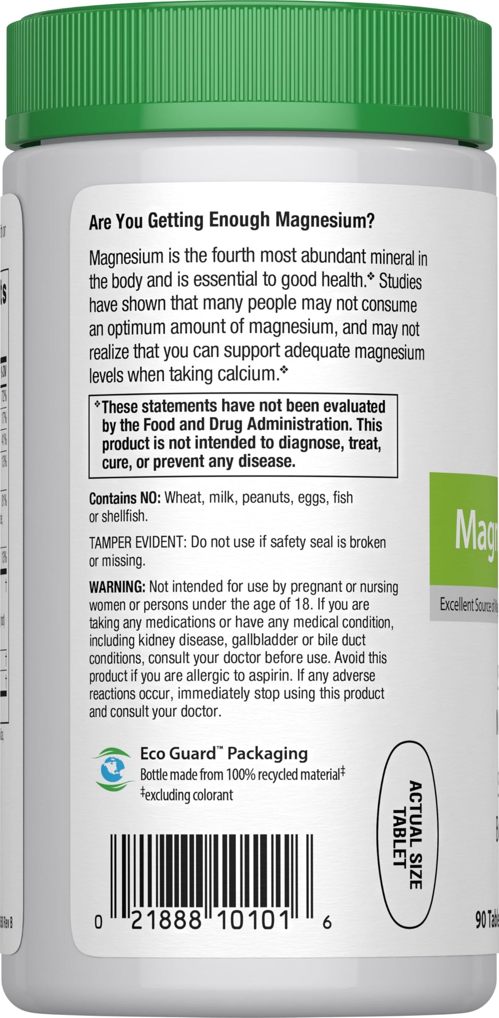 Supplement facts showing calcium 500 mg and vitamin D 400 IU