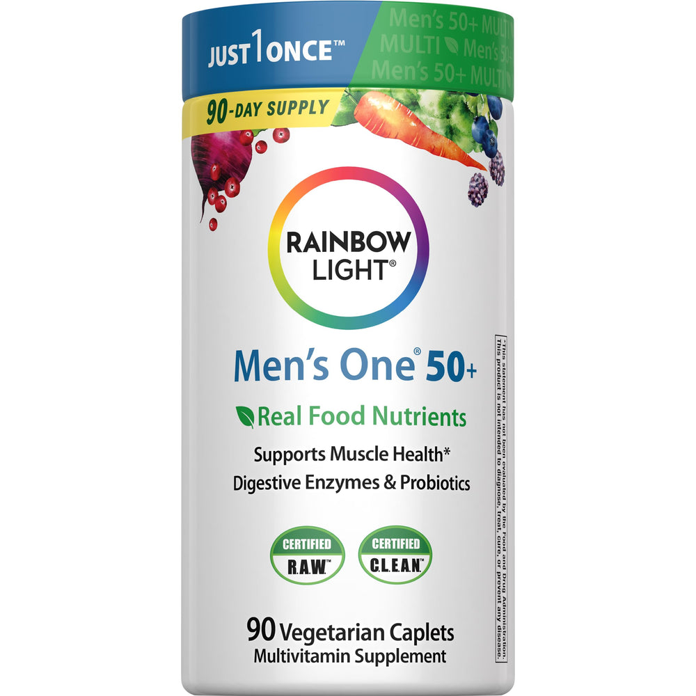 Rainbow Light Men's One 50+ Multivitamin bottle with 90 tablets