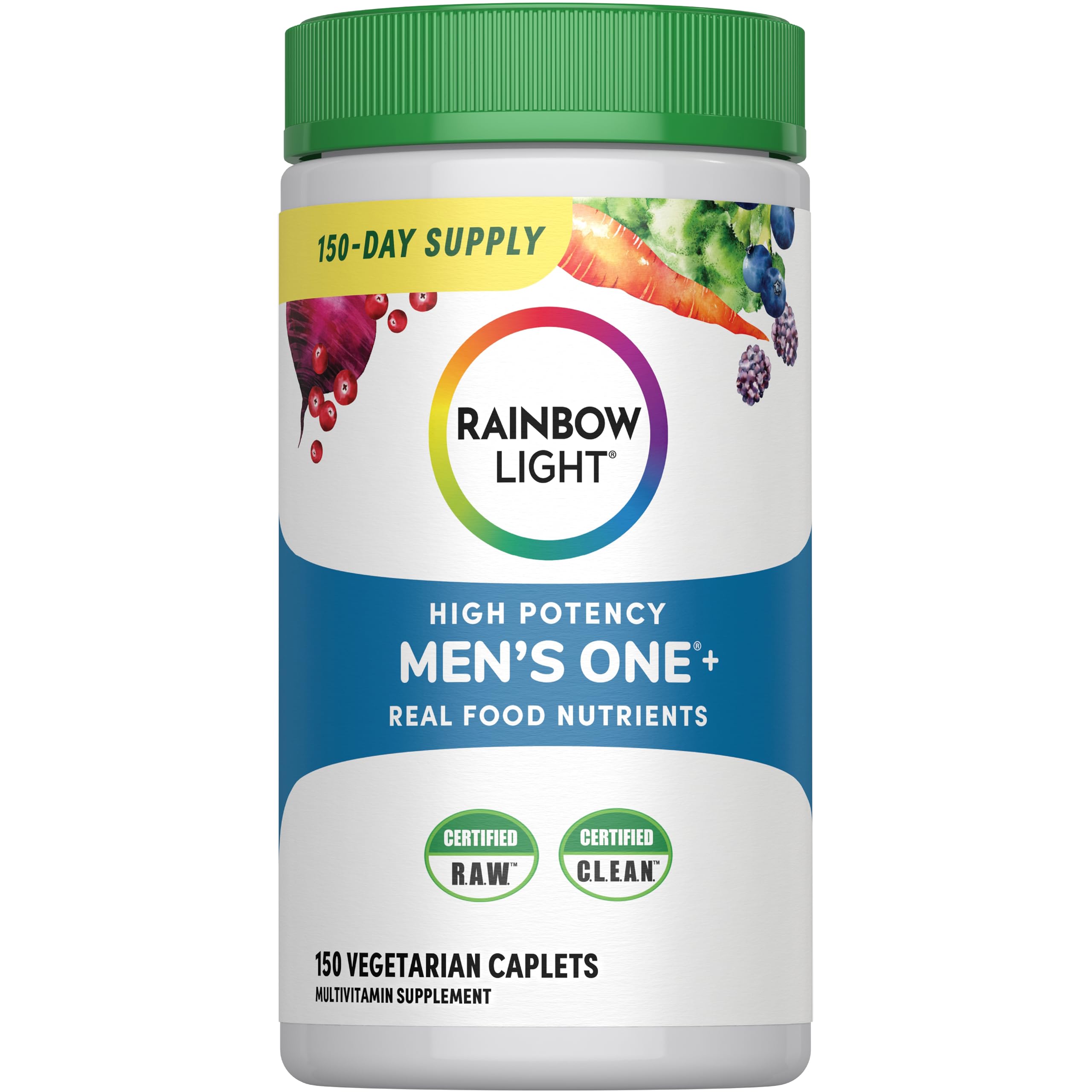 Rainbow Light Men's One High Potency Daily Multivitamin bottle, 150 count, package may vary