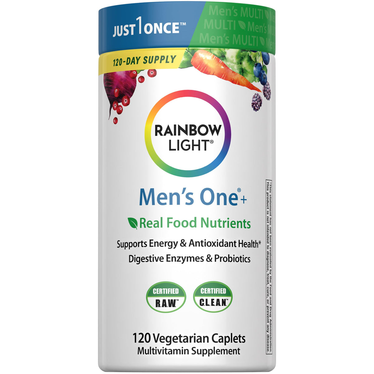 Rainbow Light Men's One High-Potency Multivitamin bottle, 120-count