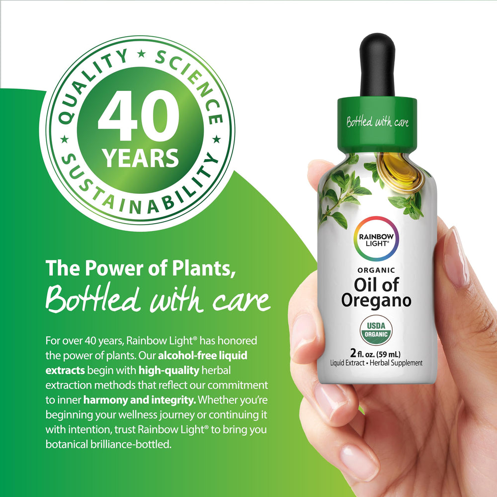 Box and bottle of Rainbow Light Organic Oil of Oregano