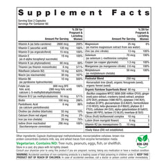 Close-up of product label showing postnatal blend and nutrients