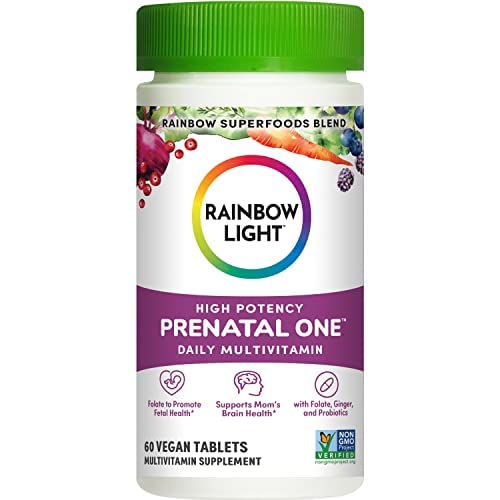 Studio shot of Rainbow Light prenatal vitamin