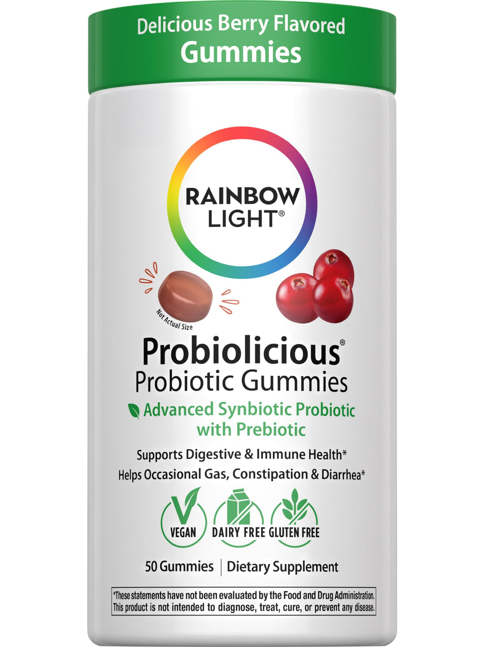 Rainbow Light Probiolicious Gummies bottle with Berry Flavor, 50 Count