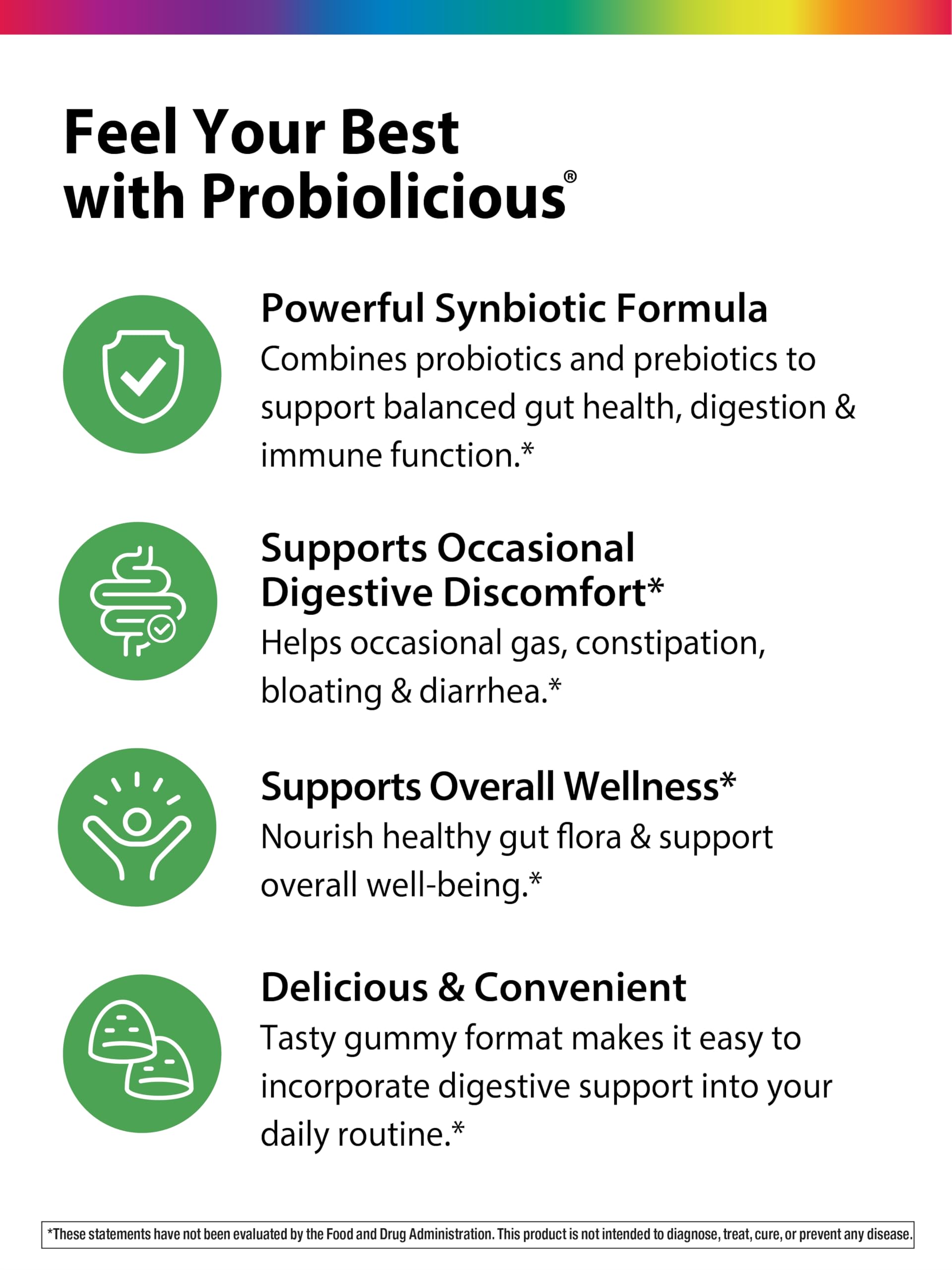 Ingredients panel showing Bacillus coagulans, inulin and fructooligosaccharides