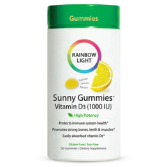 Front view of Rainbow Light Sunny Gummies Vitamin D3 1000 IU bottle label
