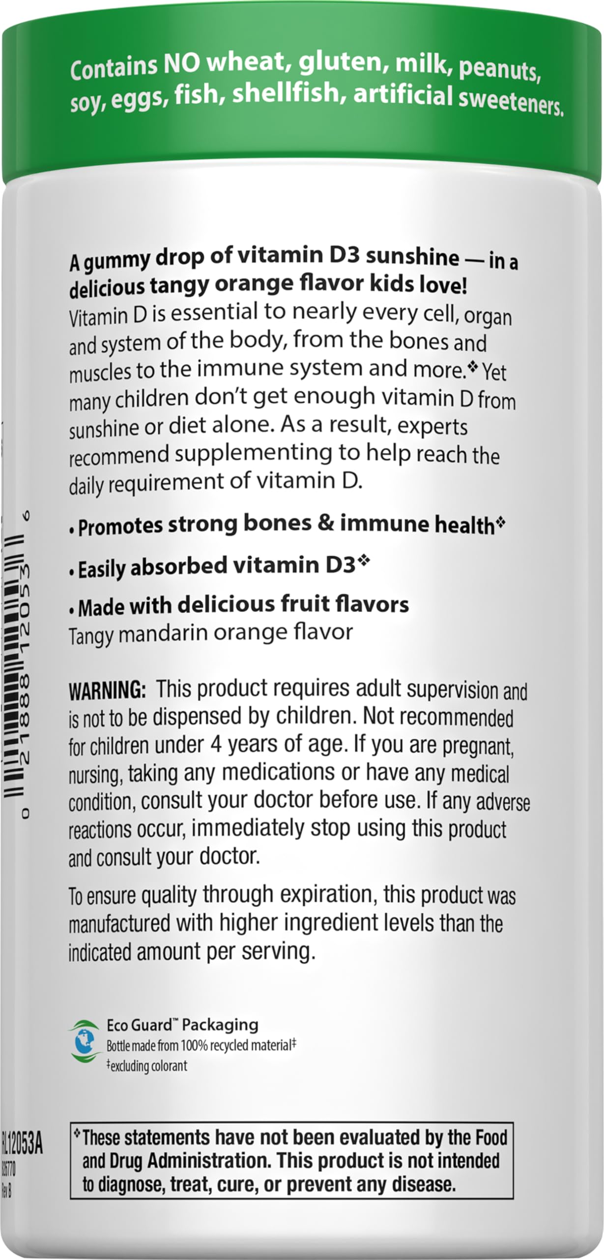 Soy-free and gluten-free ingredients for Rainbow Light Sunny Gummies Vitamin D3