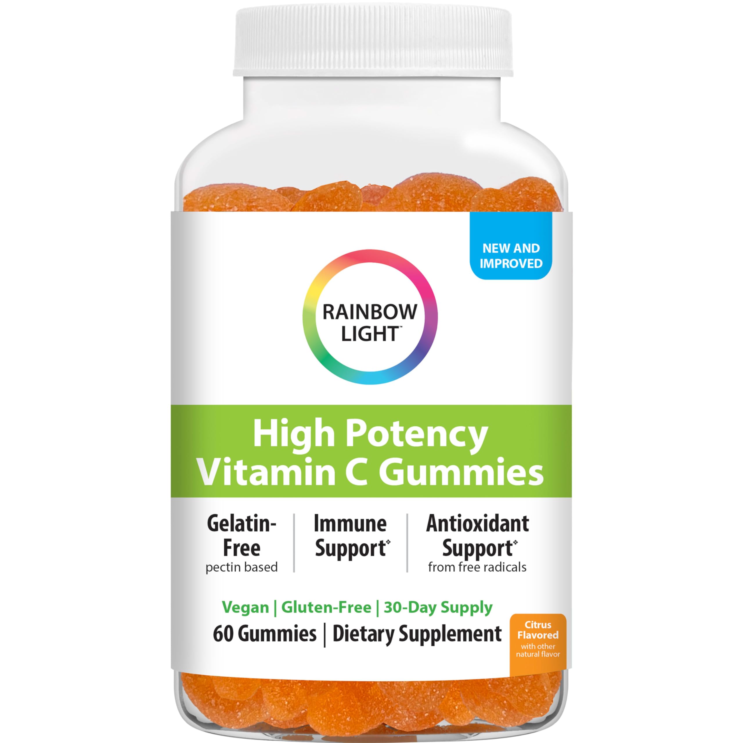 Bottle of Rainbow Light Vitamin C Gummies with Citrus flavor